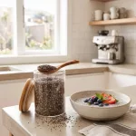 chia magok, chia puding készítéséhez, modern konyhai környezetben