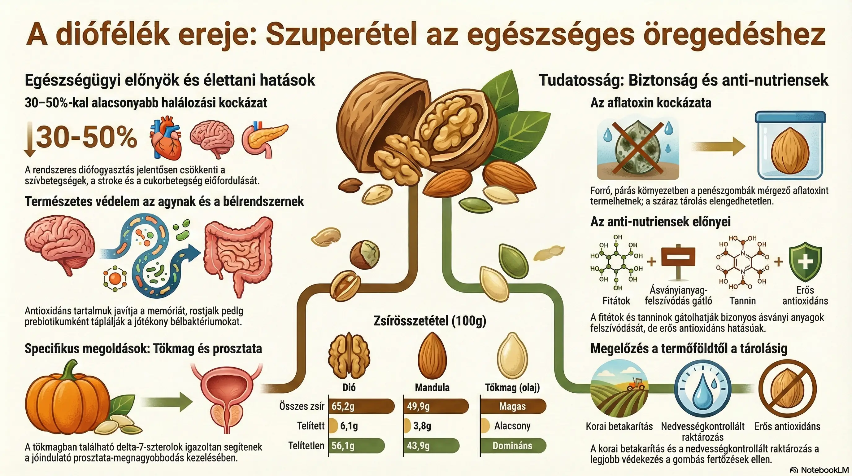 diófélék, olajos magvak előnyös tulajdonságai, magzsola