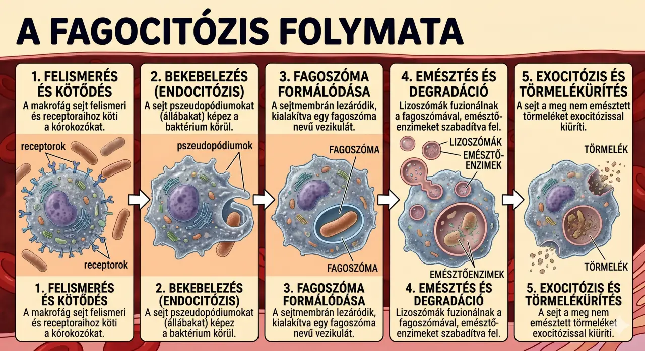 fagocitózis működése, infografika
