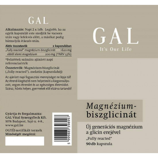 Magnézium-biszglicinát (magnézium-biszglicinát, 84 g, 90 kapszula), 