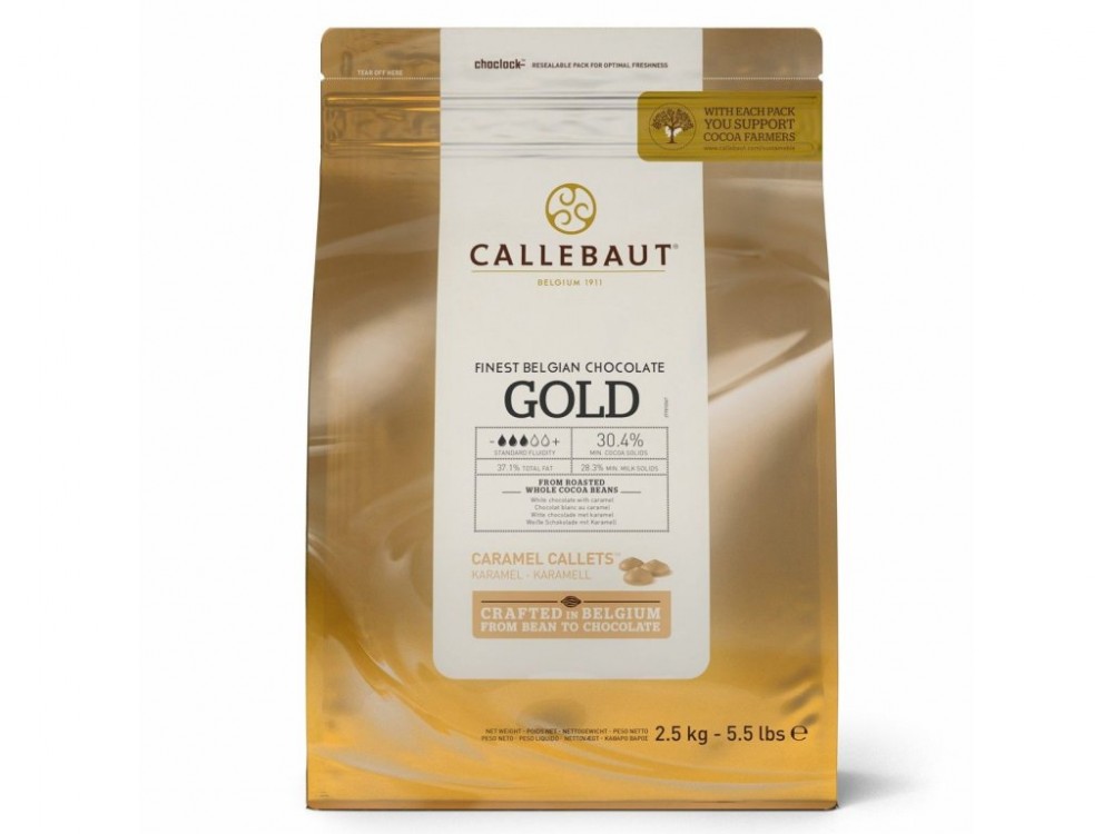 GOLD fehércsokoládé pasztilla karamellel, Callebaut, 2,5 kg
